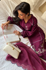 Cerise 2 Piece Embroidered Silk Suit