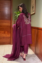 Cerise 2 Piece Embroidered Silk Suit
