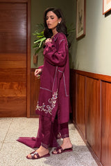 Cerise 2 Piece Embroidered Silk Suit